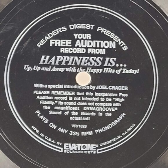 Readers Digest Happiness Is Flexi-Disc Promo 6" 33 RPM Happy Hits of Today - Picture 1 of 4